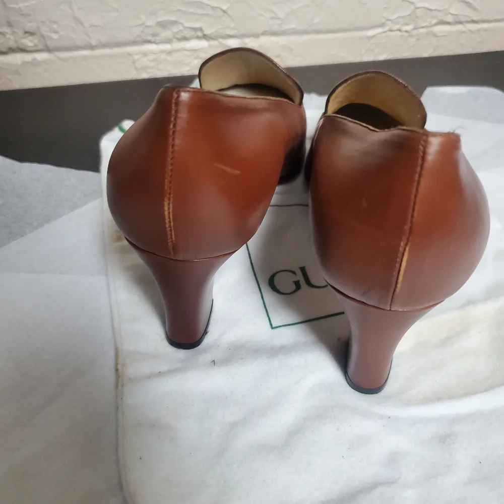 Women Gucci Brown Leather Horsebit Loafer Pump Size 10B - Picture 5 of 7